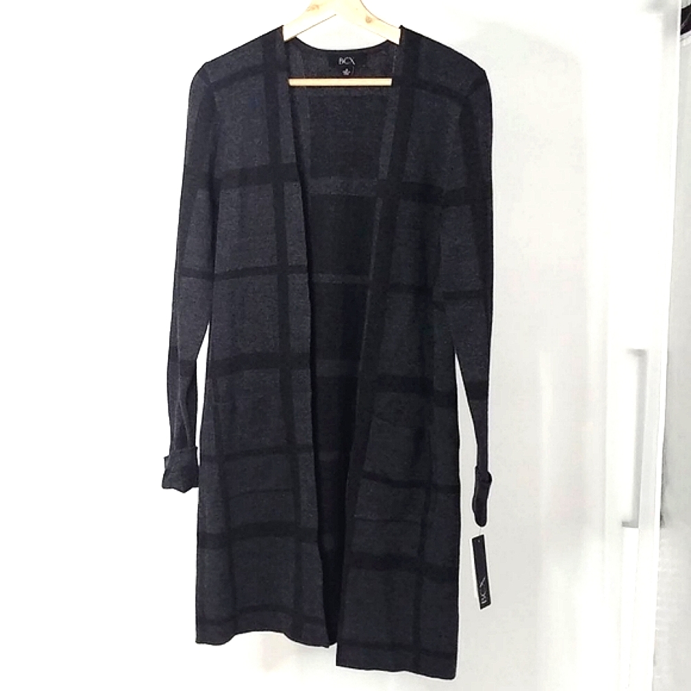 BCX Women's Smoke Grid Cozy Striped Long Sleeve Cardigan